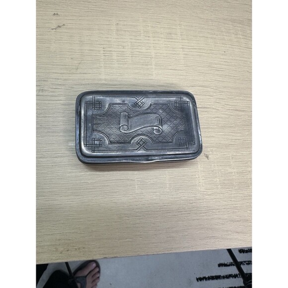 Antique Scroll Engraved N Pewter Snuff Box Early To Mid 19th Century - Picture 1 of 14